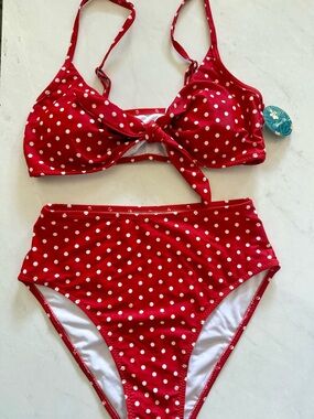 Red polka dot bikini